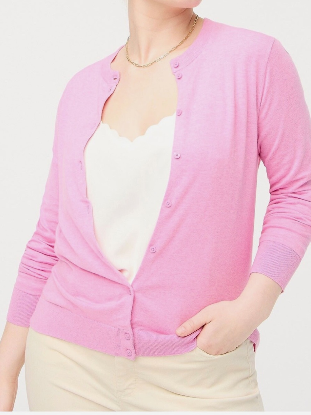J Crew Classic Long Sleeve Cotton Cardigan Sweater in Pink | Sz L spring 2025